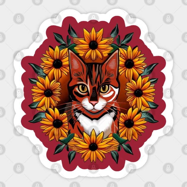 Calico Cat With Black-eyed susan Maryland State Tattoo Art Sticker by taiche